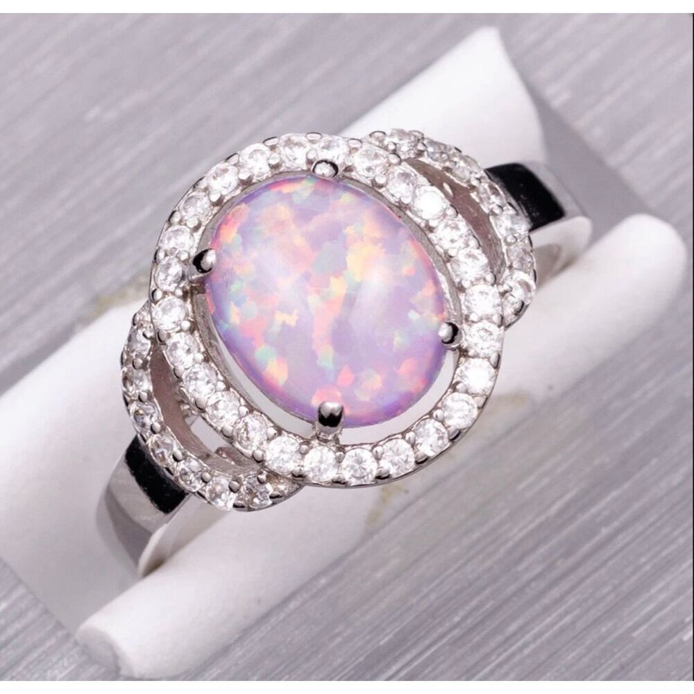 Purple Fire Opal Halo Ring